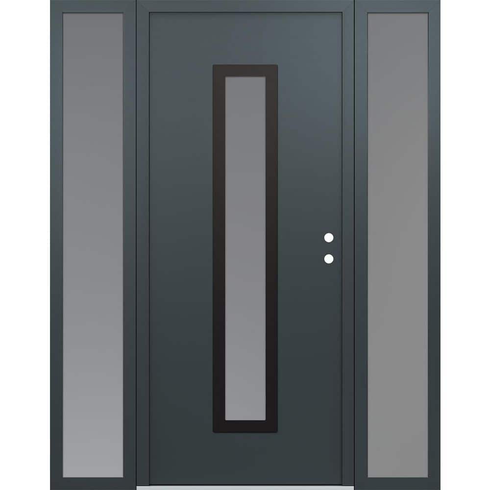 A11 68 in. x 80 in. Black P Left-Hand/Inswing Frosted Glass Anth/Anth 2 Sidelite Steel Prehung Front Door price history on PriceWatchPro