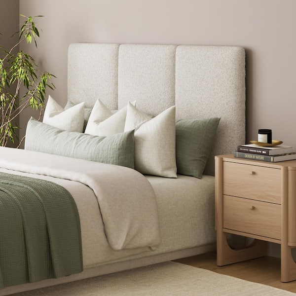 Marissa White Queen Size Wall Mounted Upholstered Headboard with 3-Panel and Textured Boucle Upholstery