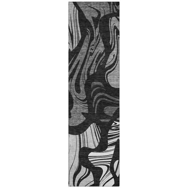 Chantille Machine Washable Indoor/Outdoor Abstract ACN2852 Black 2 ft. x 7 ft. Runner Rug