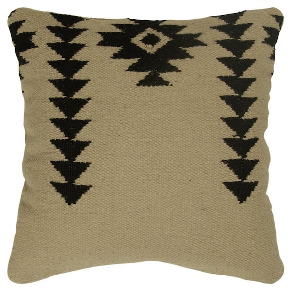 HomeRoots Black, Ivory Solid Polyester 18 in. x 18 in. Throw Pillow