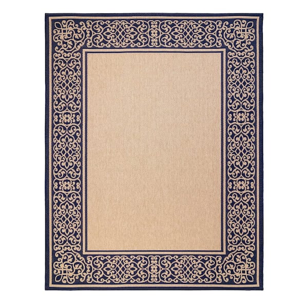 Studio By Brown Jordan Tedo Grain/Navy 8 ft. x 10 ft. Border Indoor