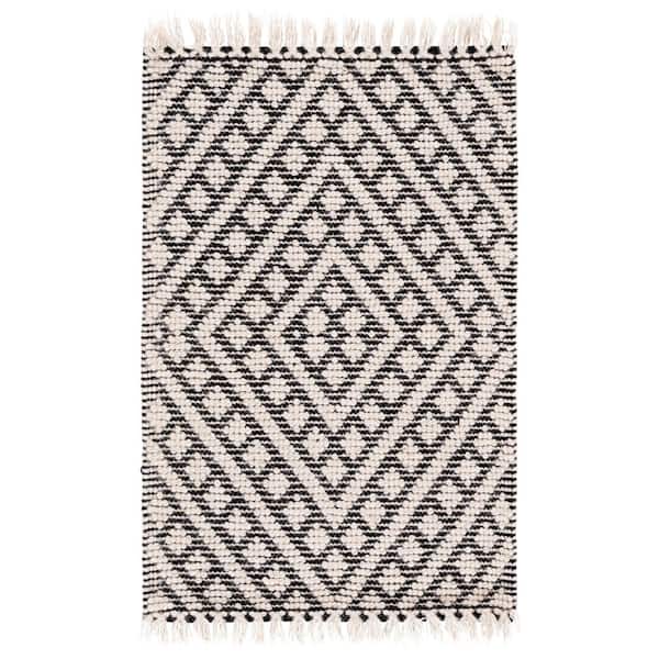Natura 2 ft. x 4 ft. Ivory/Black Diamond Stripes Area Rug