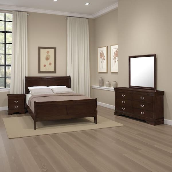 Nim 4-Piece Cappuccino Brown and Nickel Full Wood Bedroom Set
