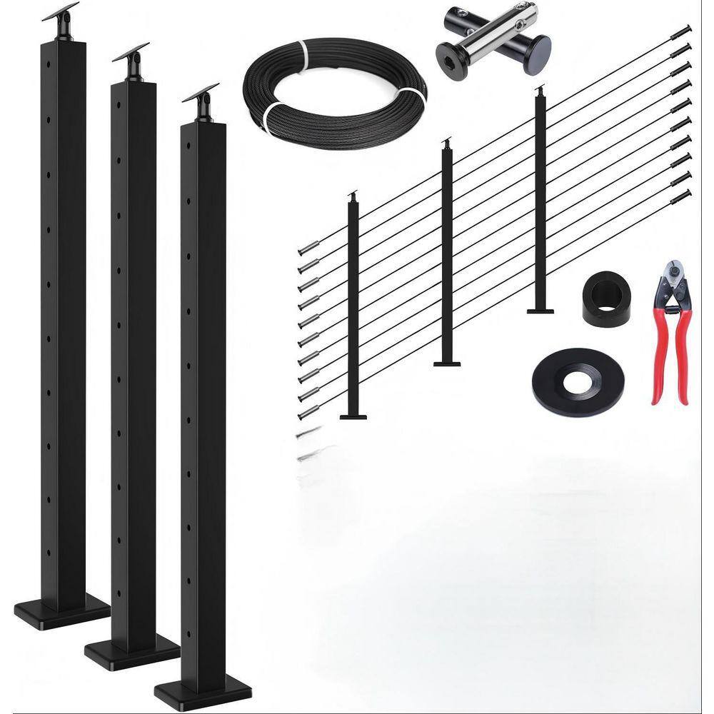iminuo 10-15 ft. Stainless Steel Modular Black Cable Railing Kit, Cable ...