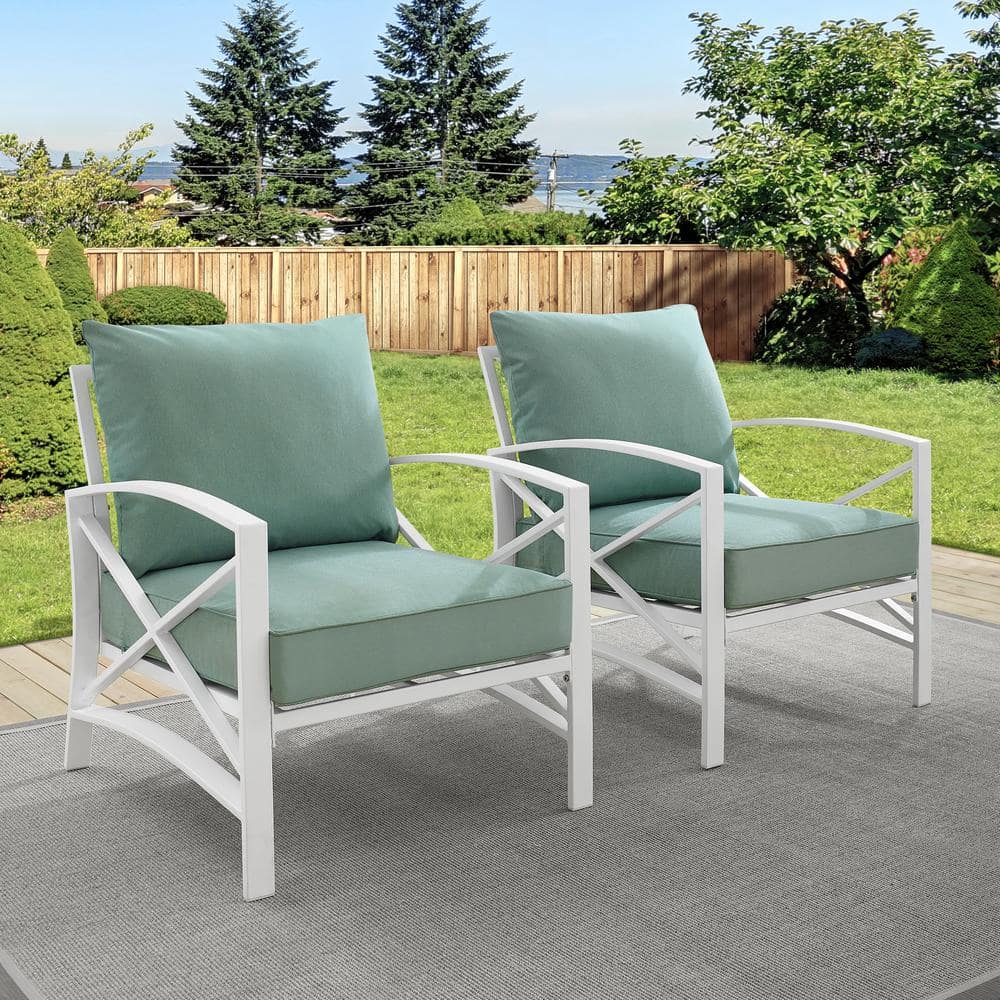 Kaplan 2-Piece Green and White Steel Outdoor Armchair Set