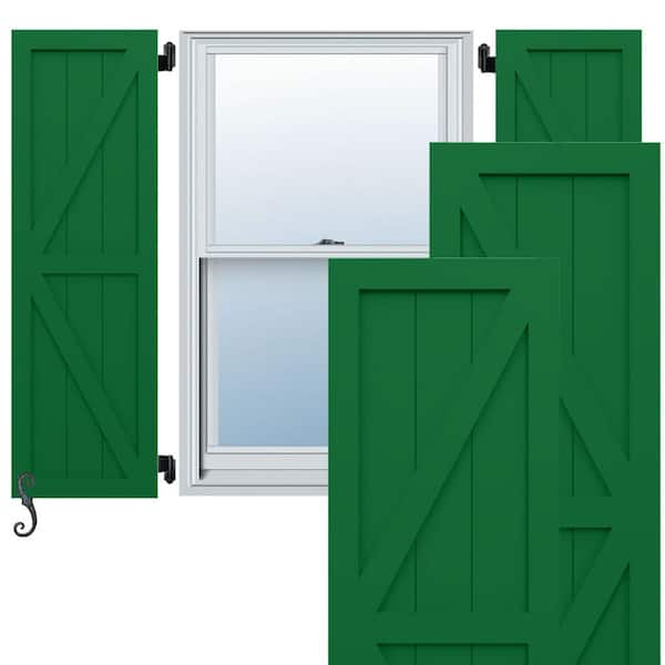 EnduraCore 2-Equal Panel Farmhouse 18 in. W x 76 in. H Board and Batten Composite Shutters Pair in Viridian Green