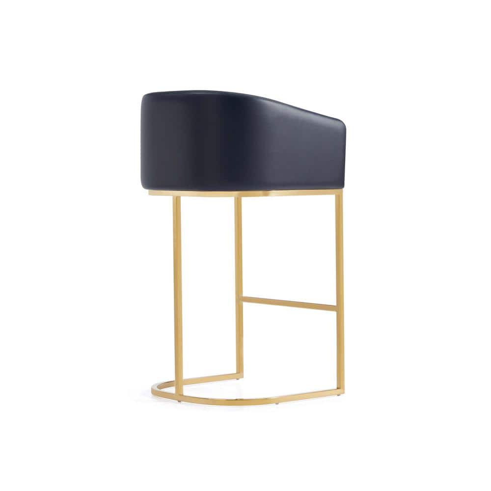 Set of 3 Black Leather and Gold Metal Barstools