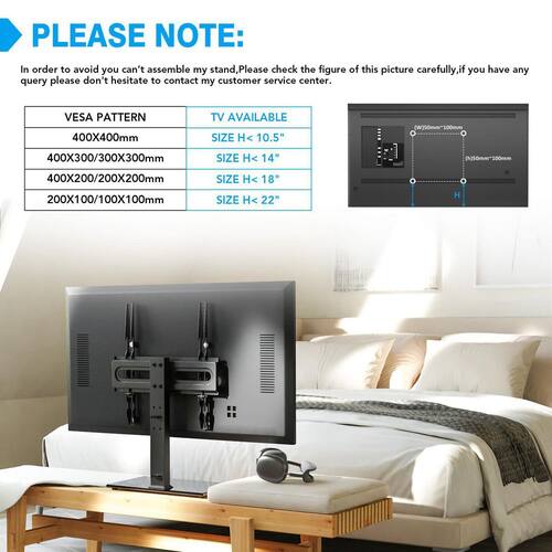 Table Top TV Stand Height Adjustable 27-60 in. LCD LED Tempered Glass Base Wire Management Black 1 Pack Home