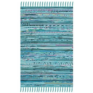 Rag Rug Turquoise/Multi Doormat 2 ft. x 3 ft. Gradient Solid Striped Area Rug