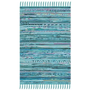 Rag Rug Turquoise/Multi Doormat 3 ft. x 4 ft. Gradient Solid Striped Area Rug