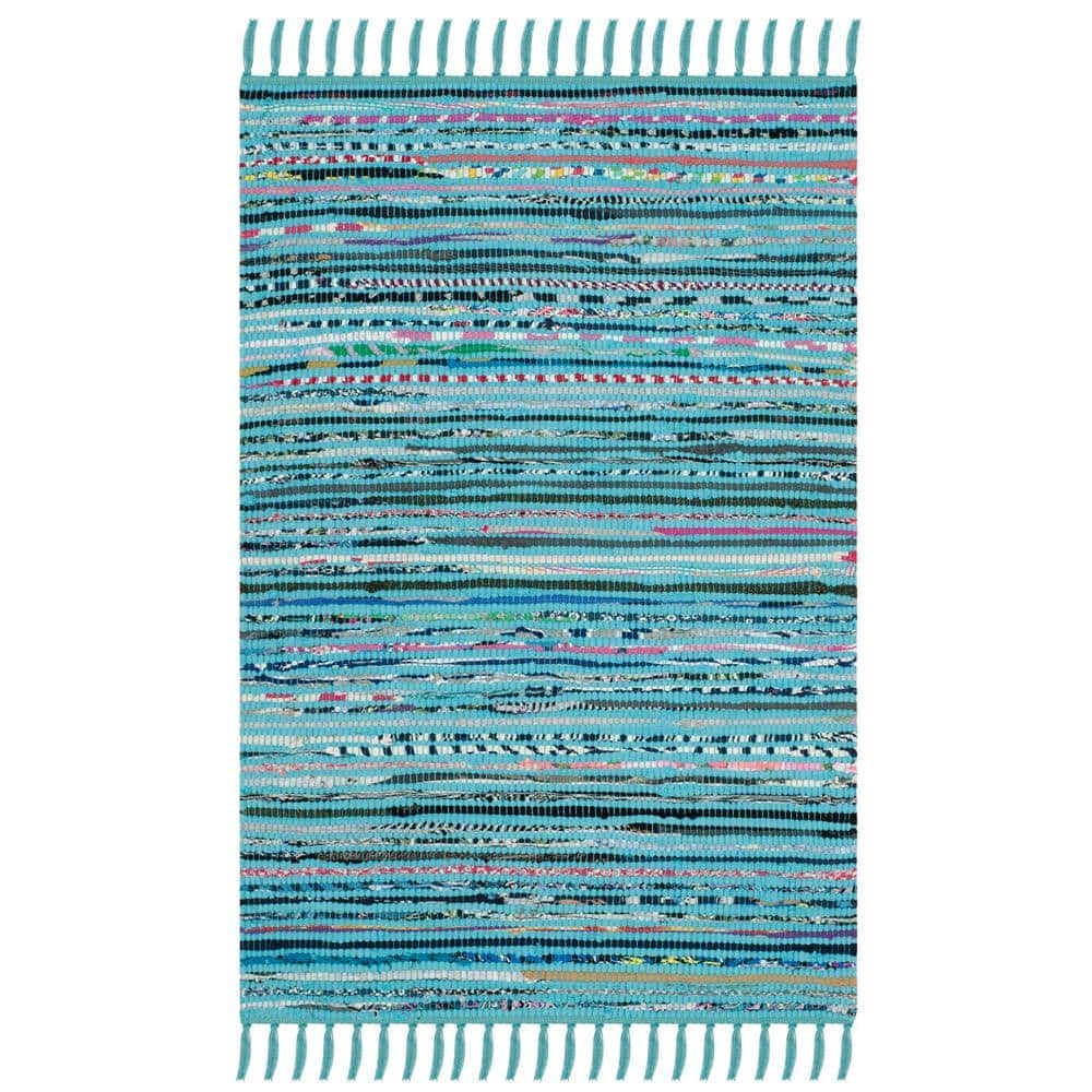 SAFAVIEH Rag Rug Turquoise/Multi 3 ft. x 5 ft. Gradient Solid Striped