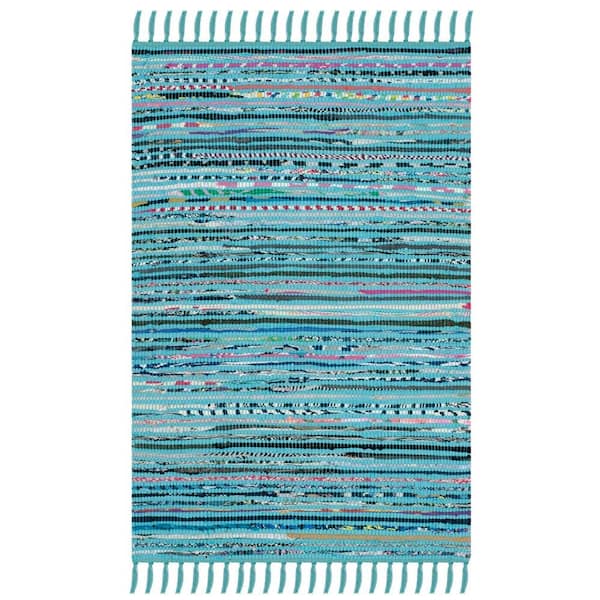 SAFAVIEH Rag Rug Turquoise/Multi 3 ft. x 5 ft. Gradient Solid Striped Area Rug