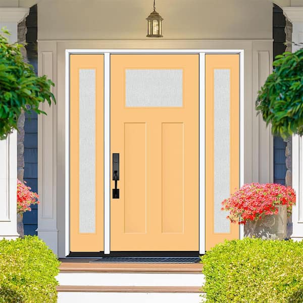 Legacy 68 in. x 80 in. 1/4 Toplite Rain Glass RHIS Primed Jackfruit Finish Fiberglass Prehung Front Door w/Dbl 14 in. SL