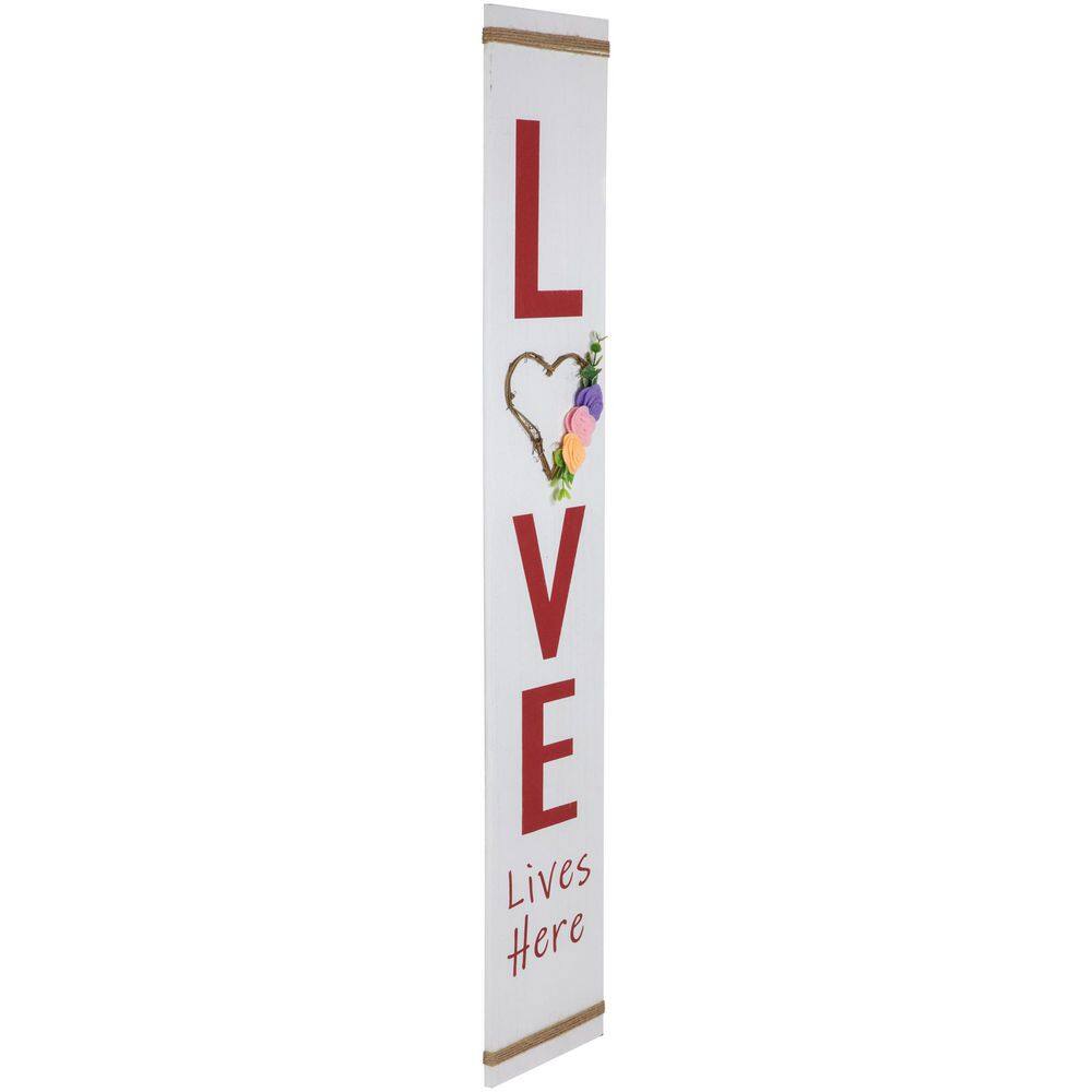 Love Lives Here White Wooden Valentine's Day Porch Sign