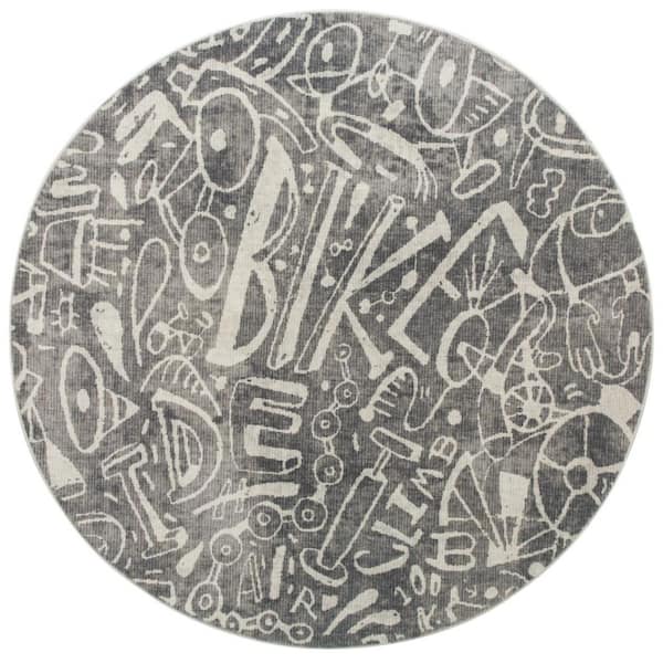 Sportsglyphs Gray 6 ft. Round Area Rug