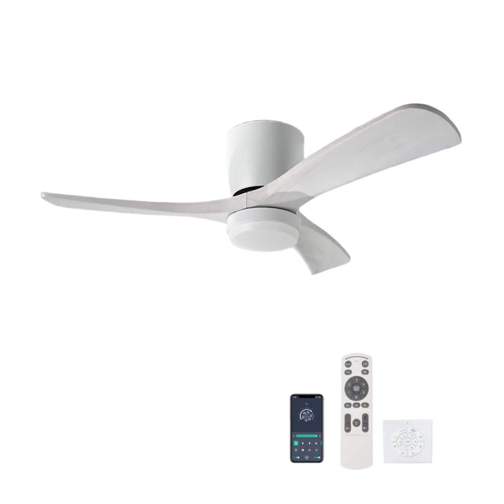 42 in. LED Indoor Flush Mount Farmhouse Style Pale White Walnut Ceiling Fan with Remote Control, Solid Wood Blades price history on PriceWatchPro