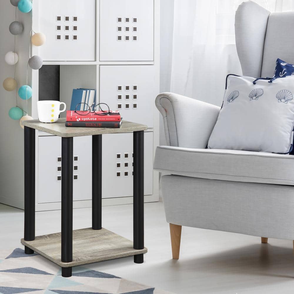 Oak Gray Square Engineered Wood and PVC End Table Set of 2