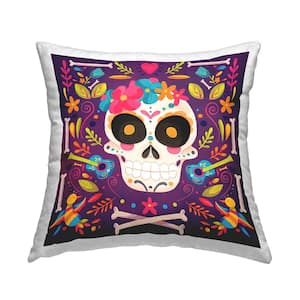 Floral Day Of Dead Botanicals Purple Floral Polyester 18in. X 18in. Throw Pillow