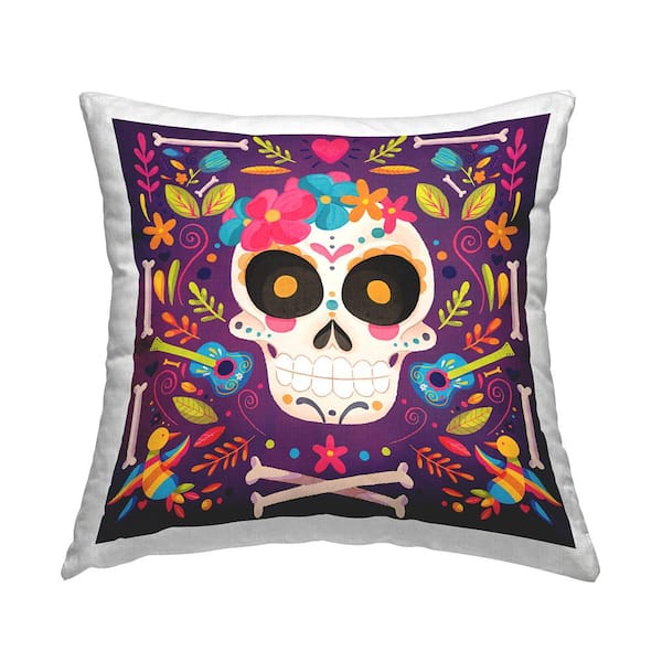 Stupell Industries Floral Day Of Dead Botanicals Purple Floral Polyester 18in. X 18in. Throw Pillow