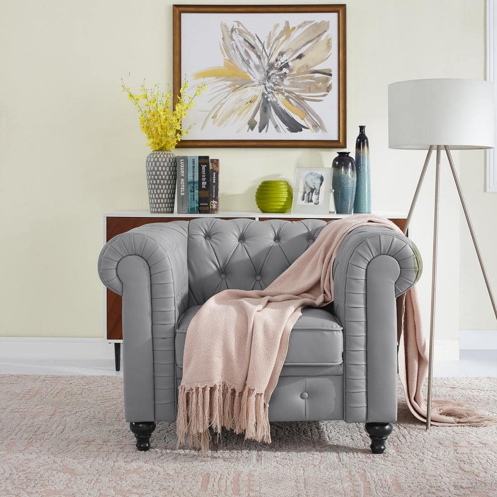 MAYKOOSH Gray Chesterfield Single Sofa Chair For Living Room, Mid ...