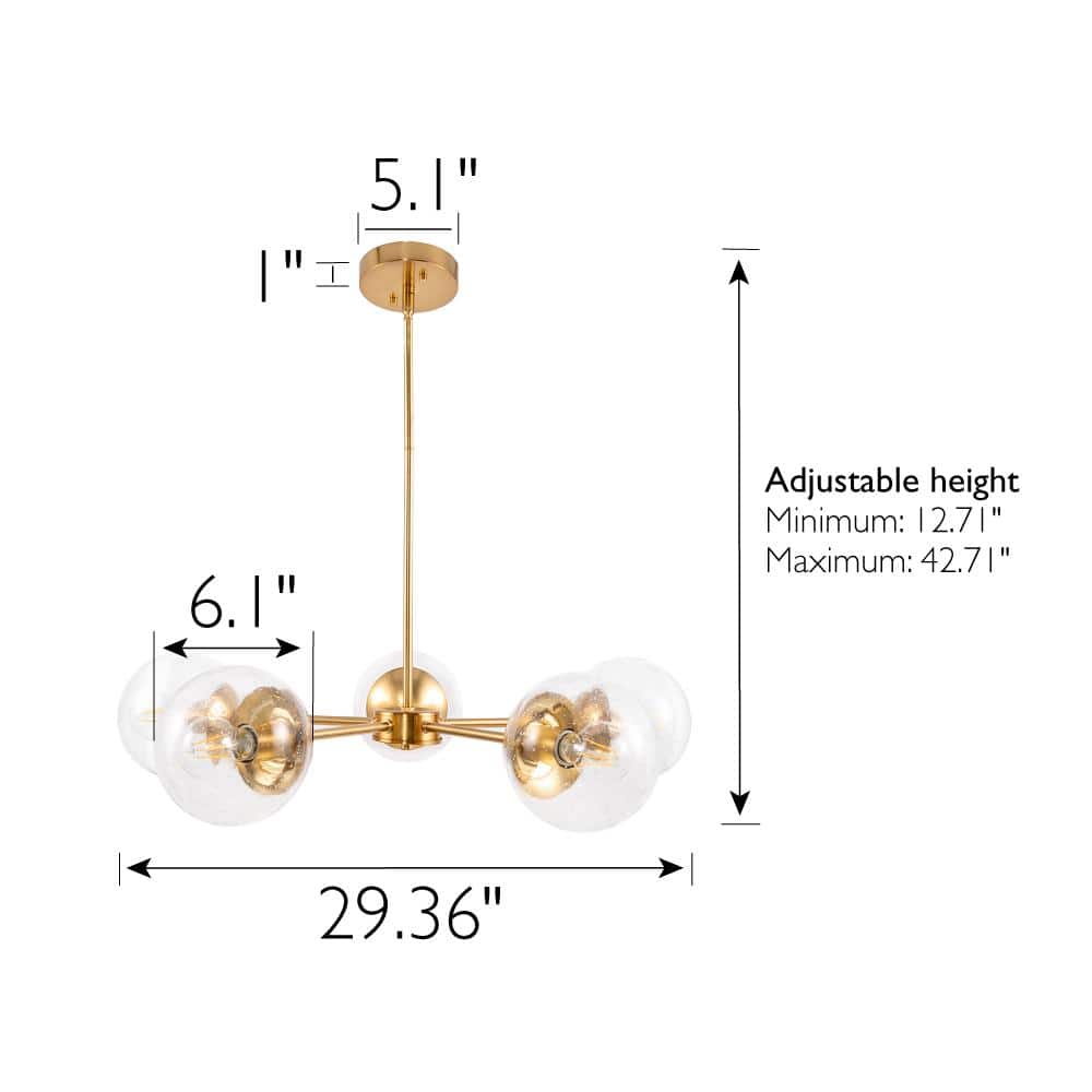 Satin Gold 5-Light Chandelier with Seedy Glass Shades