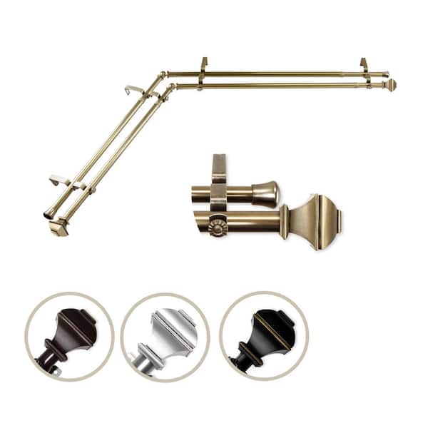 Unbranded 48 in. - 84 in. Adjustable 3/4 in. Double Corner Window Curtain Rod in Antique Brass with Julianne Finial
