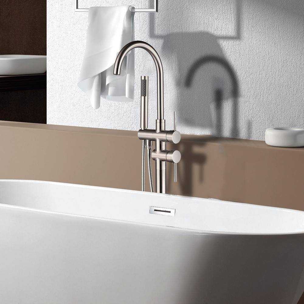 Brushed Nickel Freestanding Tub Filler with Hand Shower