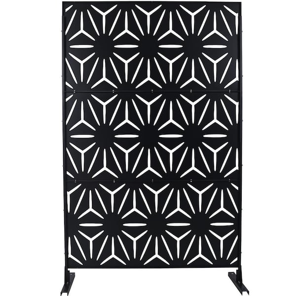 hide様 4 ft. x 6.3 ft. Black Steel Patio Privacy Fence Screen, Decorative