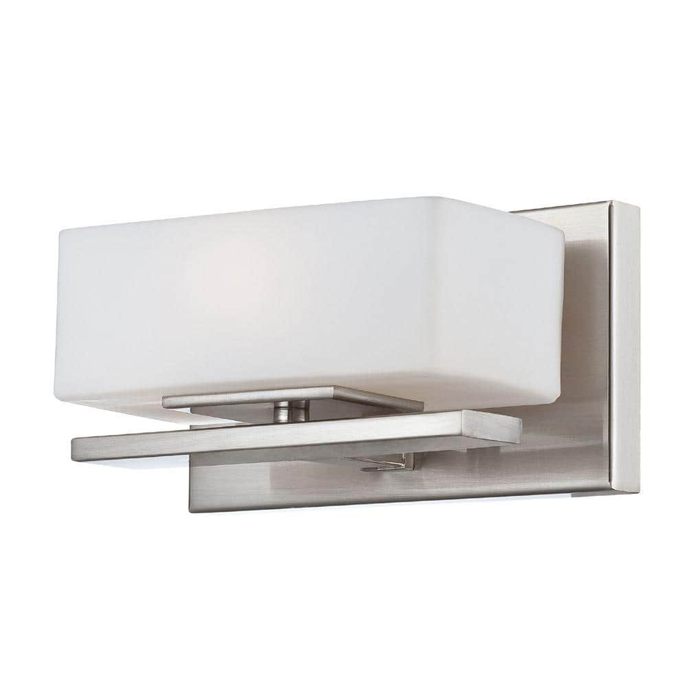 UPC 046335967830 product image for Meridian 8 in. 1-Light Satin Platinum Retro Vanity with Opal Glass Shade | upcitemdb.com