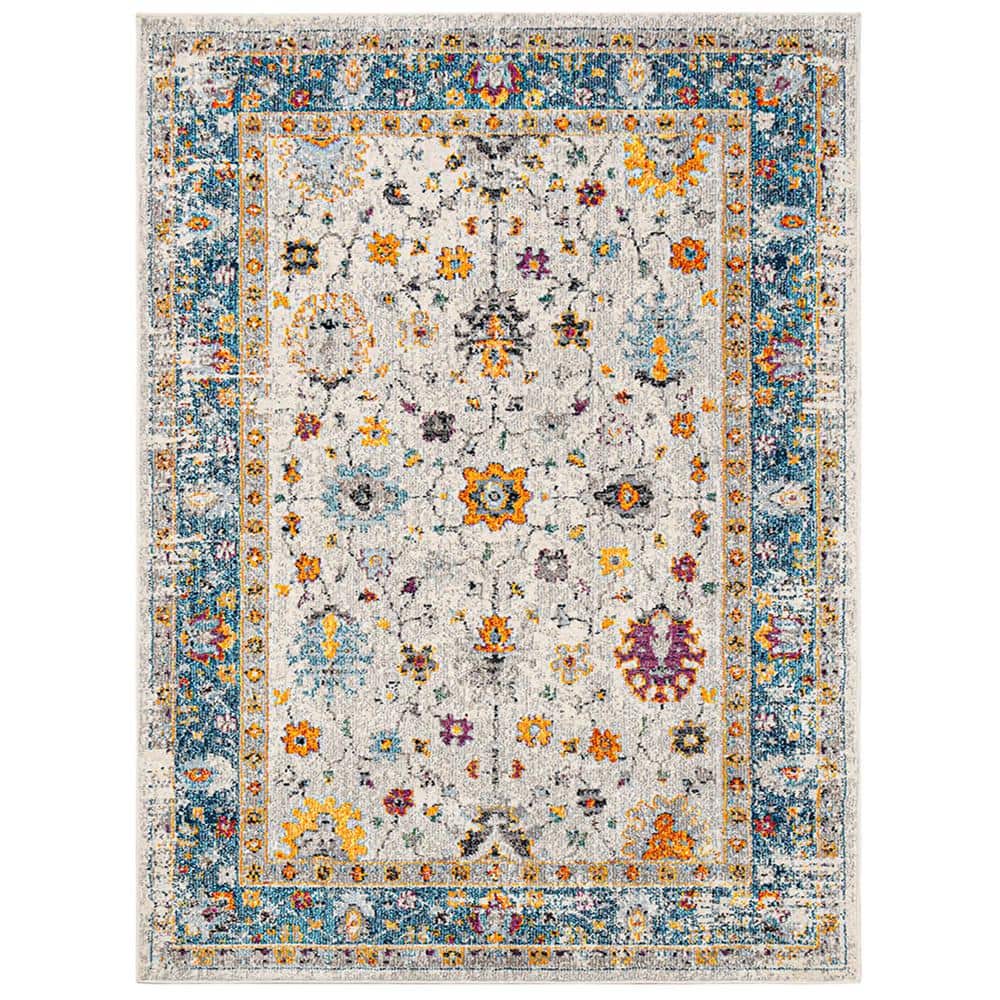 Blue and Orange Reversible Synthetic Rectangular Area Rug