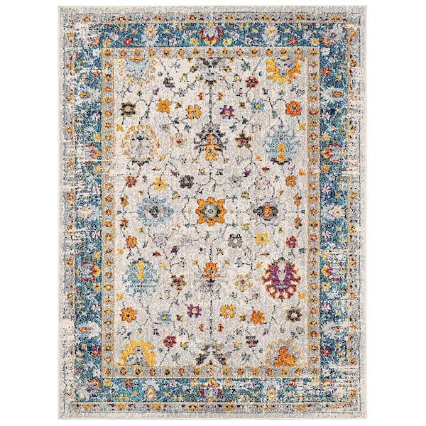 Amer Rugs Montana 8 x 10 Blue/Orange Bordered Pattern Area Rug for High Traffic Living Room Dining Room Bedroom