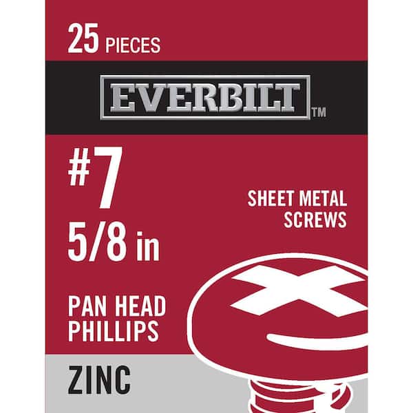 #7 x 5/8 in. Phillips Pan Head Zinc Plated Sheet Metal Screw (25-Pack)