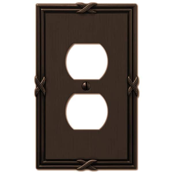 AMERELLE Ribbon and Reed 1 Gang Duplex Metal Wall Plate - Aged Bronze