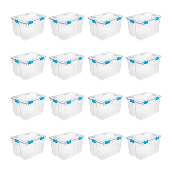 Sterilite 80 Qt. Gasket Box Storage Bin with Lid and Latches in Clear/Blue (16-Pack)