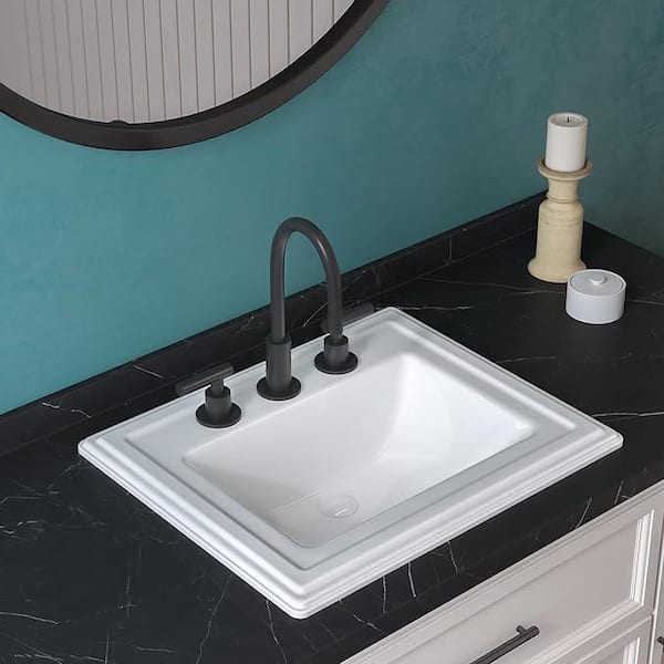 Malibu 22 in. Bathroom Sink in White Ceramic Rectangular Drop-In with Overflow and 4 in. Faucet Holes