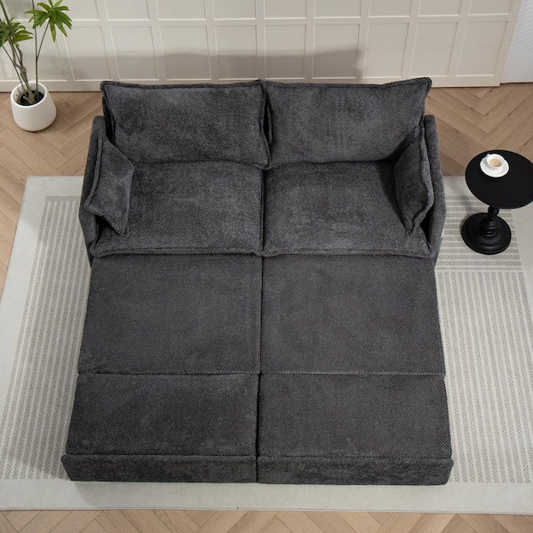 Philip 73.6 in. Grey Chenille Upholstery Full Size Pull Out Sofa Bed with USB/C-TYPE Charging Ports, Side Storage