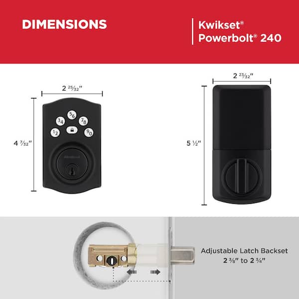 Powerbolt 240 5-Button Keypad Matte Black Traditional Electronic Single Cylinder Electronic Deadbolt Door Lock