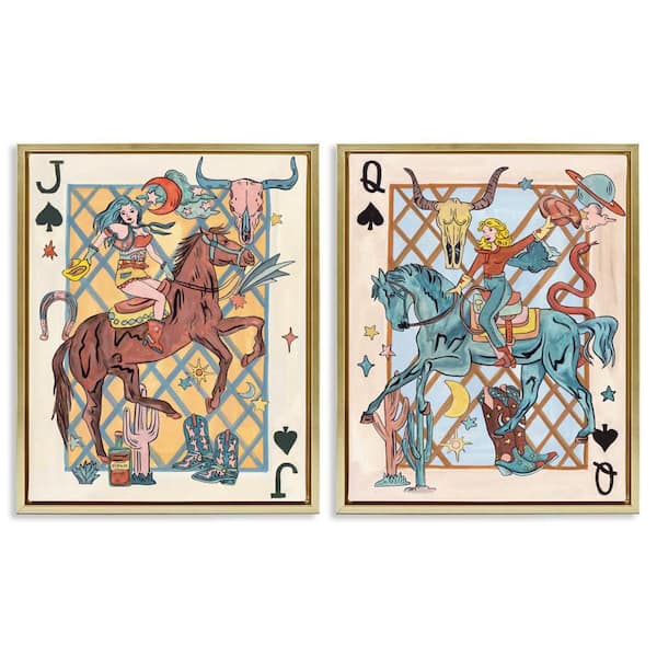 Stupell Industries Western Cowgirl Playing Cards by Melissa Wang 2 Pieces Gold Floater Frame People Graphic Art Print 21 in. x 17 in.