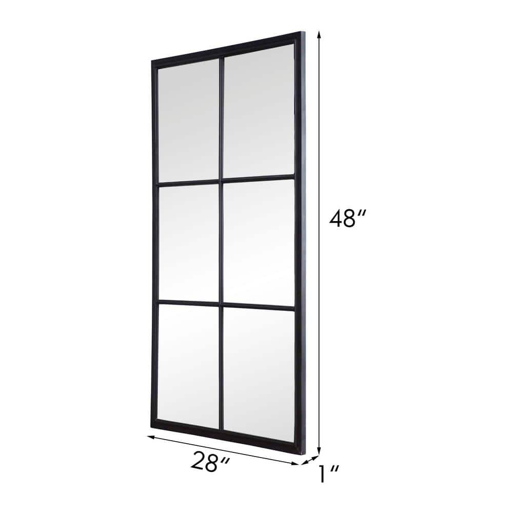 Elegant Classic 48" Rectangular Windowpane Wall Mirror in Black