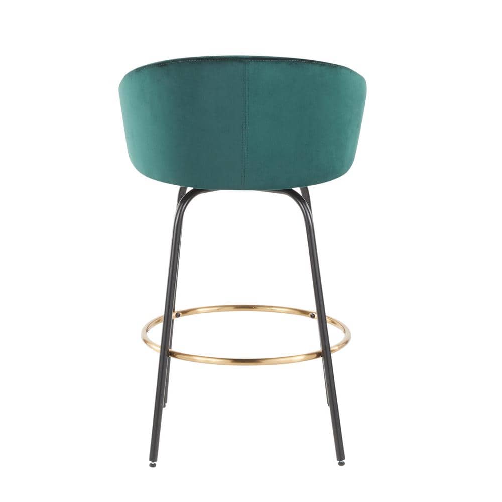 Emerald Green Velvet and Gold Metal Swivel Counter Stools, Set of 2