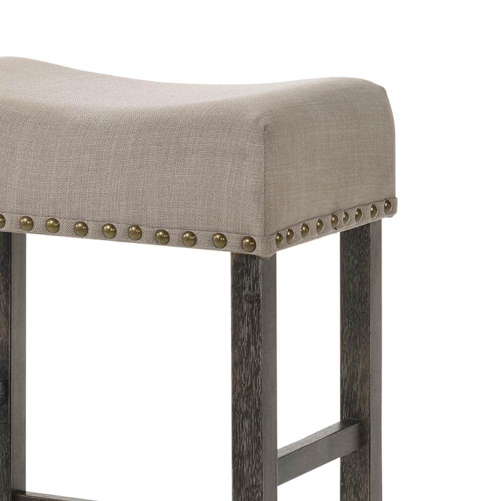 Gray Wood Backless Saddle Counter Height Stool