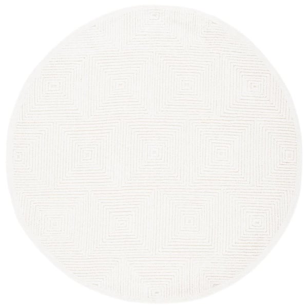 Textural 8 ft. x 8 ft. Round Ivory Geometric Solid Color Area Rug
