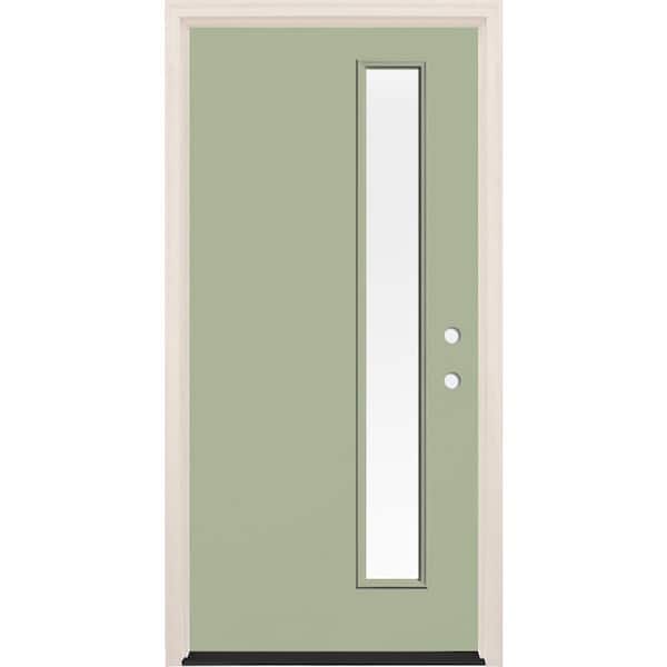 Builders Choice 36 in. x 80 in. Left-Hand/Inswing 1-Lite Clear Glass Cypress Painted Fiberglass Prehung Front Door w/6-9/16 in. Frame