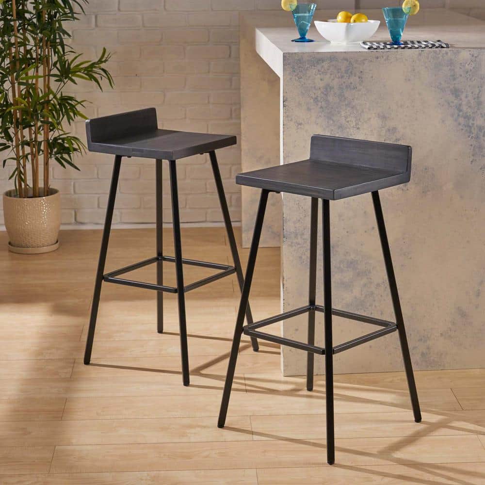 Wood 30 in. H Bar Stools with Metal Legs, Outdoor Bar Stool Industrial Bar 