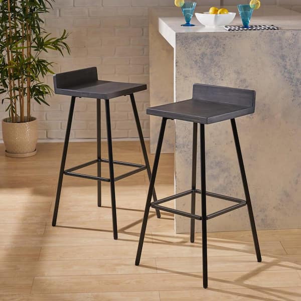 Unbranded Wood 30 in. H Bar Stools with Metal Legs, Outdoor Bar Stool Industrial Bar Stools for Dining Room, Kitchen, Grey