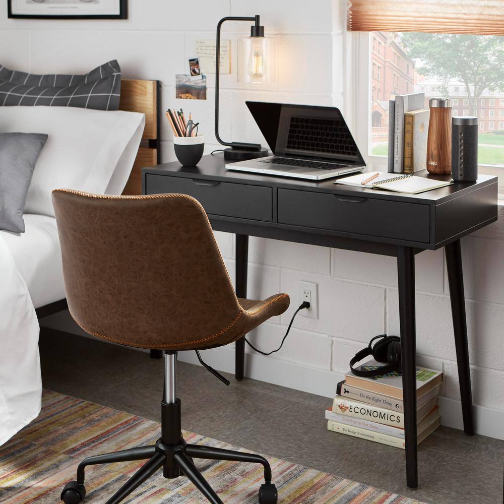Black Iron Arc Desk Lamp with Clear Glass Shade