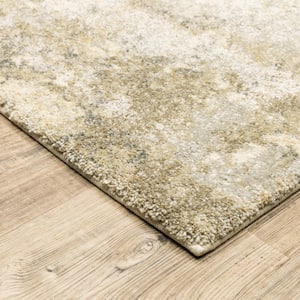 2' X 8' Beige Grey Tan And Gold Abstract Power Loom Stain Resistant Runner Rug
