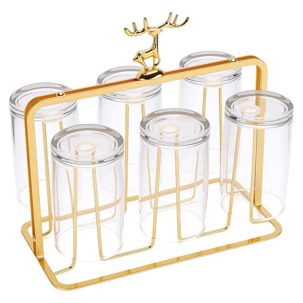 6-Cup Gold Metal Countertop Cup Organizer Drying Rack with Silicone Protective Hooks for Kitchen Coffee