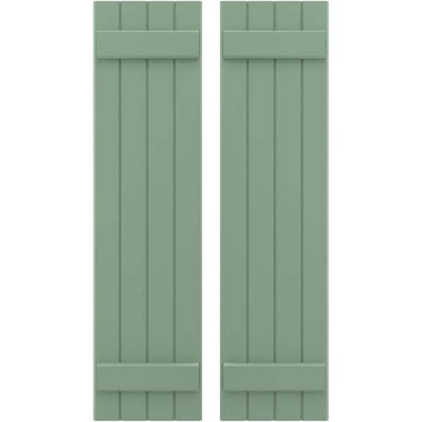Ekena Millwork 14 in. W x 45 in. H Americraft 4-Board Exterior Real Wood Joined Board and Batten Shutters in Track Green