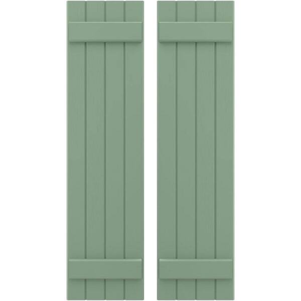 Ekena Millwork 14 in. W x 76 in. H Americraft 4-Board Exterior Real Wood Joined Board and Batten Shutters in Track Green